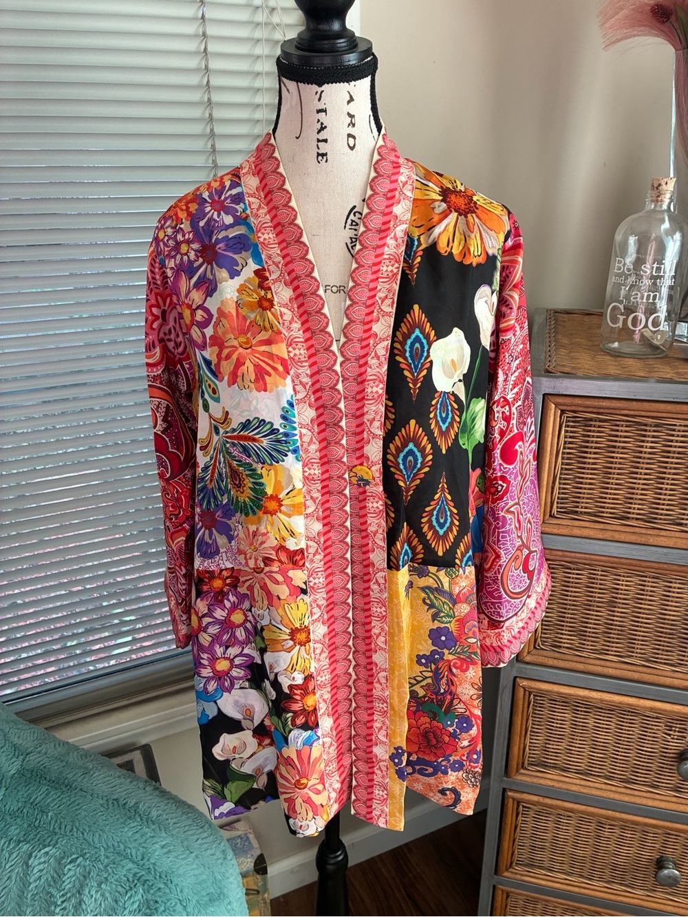 Johnny Was Pink Multi Floral Patchwork Kimono